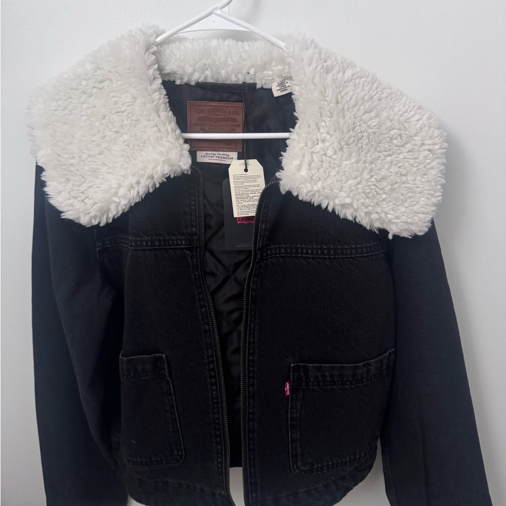 Levi's Dark Denim Jacket with Sherpa Collar